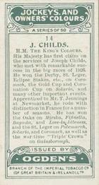 1927 Ogden's Jockeys and Owners' Colours #14 Joseph Childs Back
